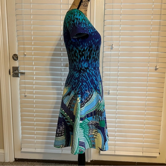 Belle Badgley Mischka Sz 2 Dress Blue Green A Line Flare Starry Night Art Wear - Picture 5 of 12